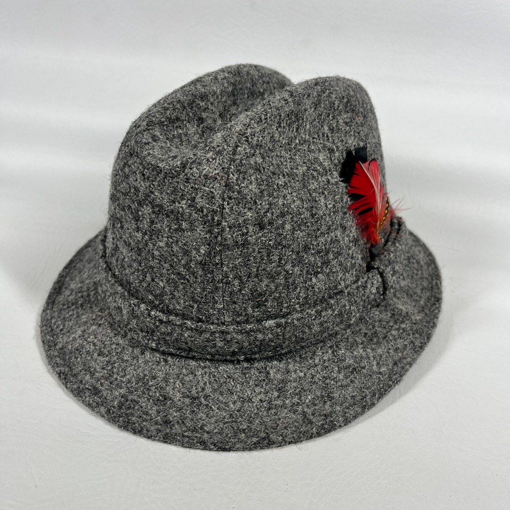 Harris Tweed Fedora Men L Hand Woven Wool Feather Gray Vintage Classic